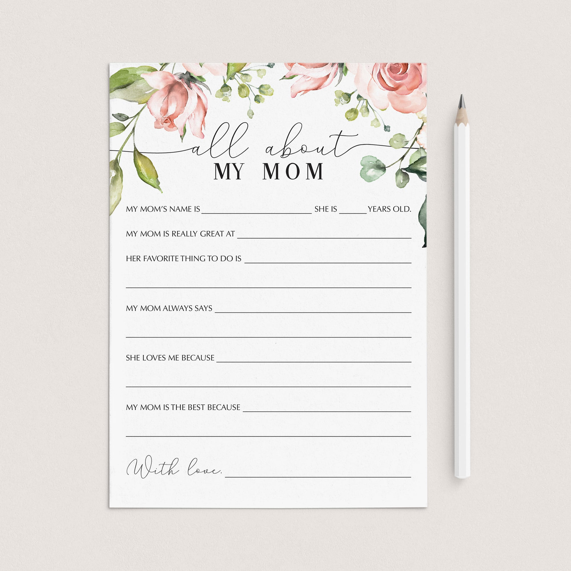Mother's Day All About Mom Questionnaire Printable & Virtual by LittleSizzle