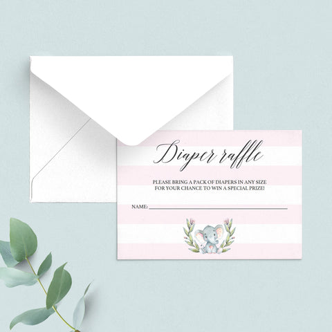 Pink Elephant Baby Shower Diaper Raffle Ticket template – LittleSizzle
