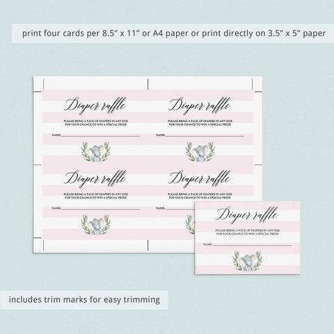 Pink Elephant Baby Shower Diaper Raffle Ticket template – LittleSizzle
