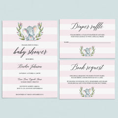 Pink Elephant baby shower invitation templates by LittleSizzle