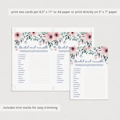 Printable Bridal Word Scramble Game Cards Floral