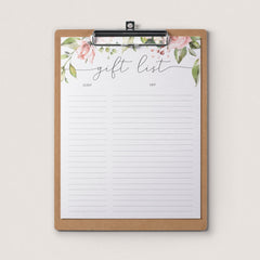 Gift log sheet printable with pink flowers by LittleSizzle