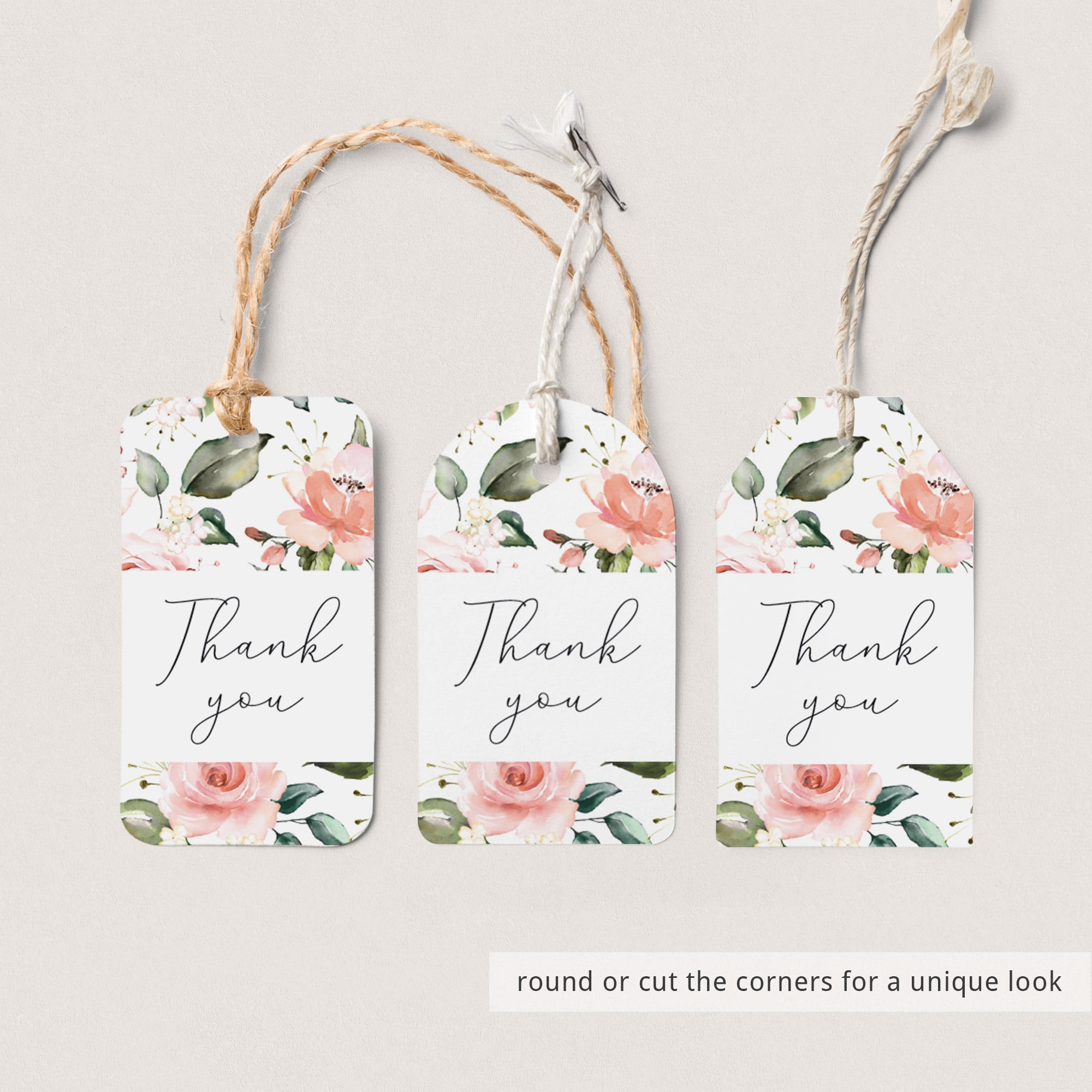 Blush Flowers thank you Favor Tag printable