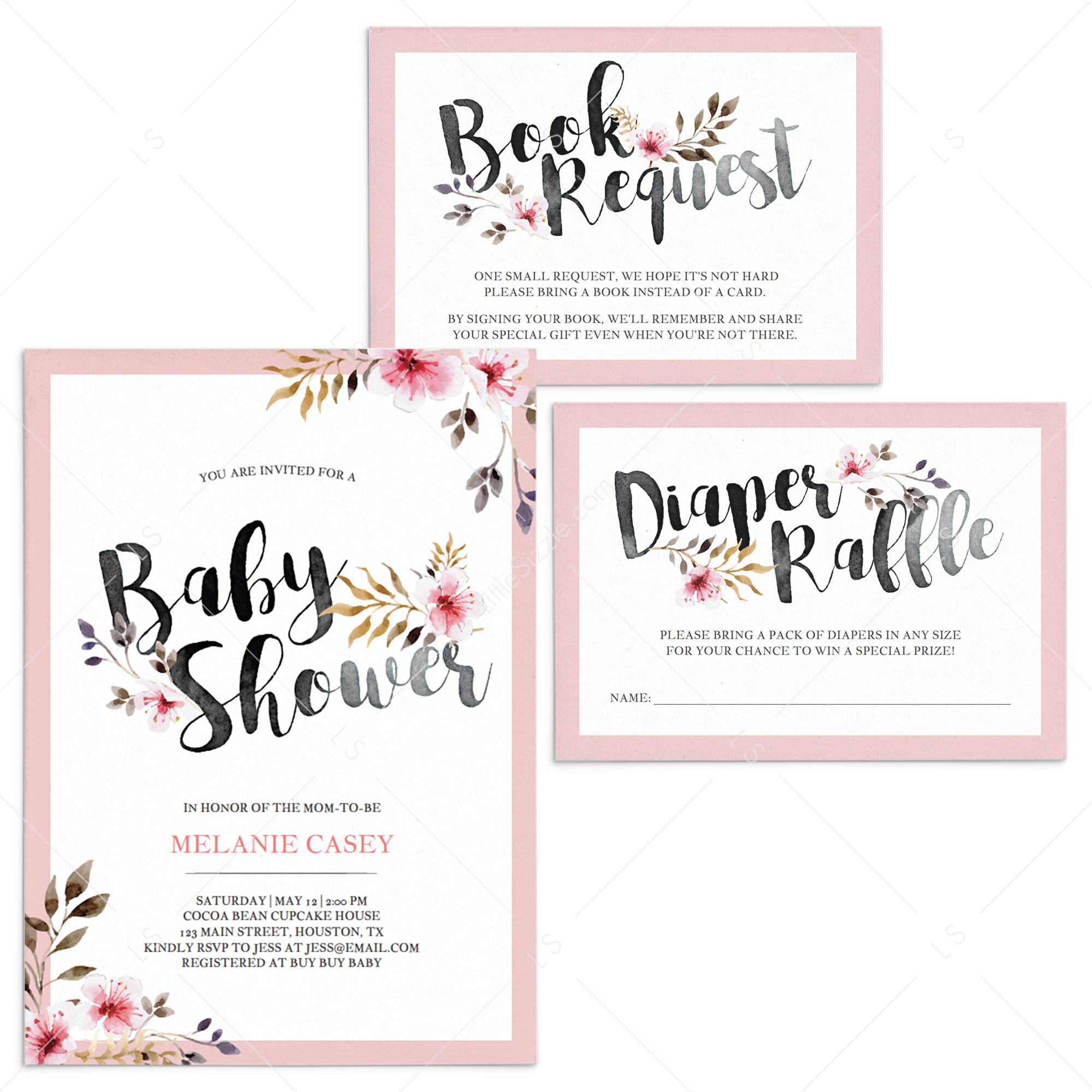 Blush pink baby shower invitation set by LittleSizzle