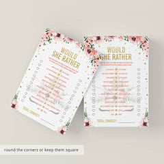 Would She Rather Game for Baby Shower Printable Pink and Gold