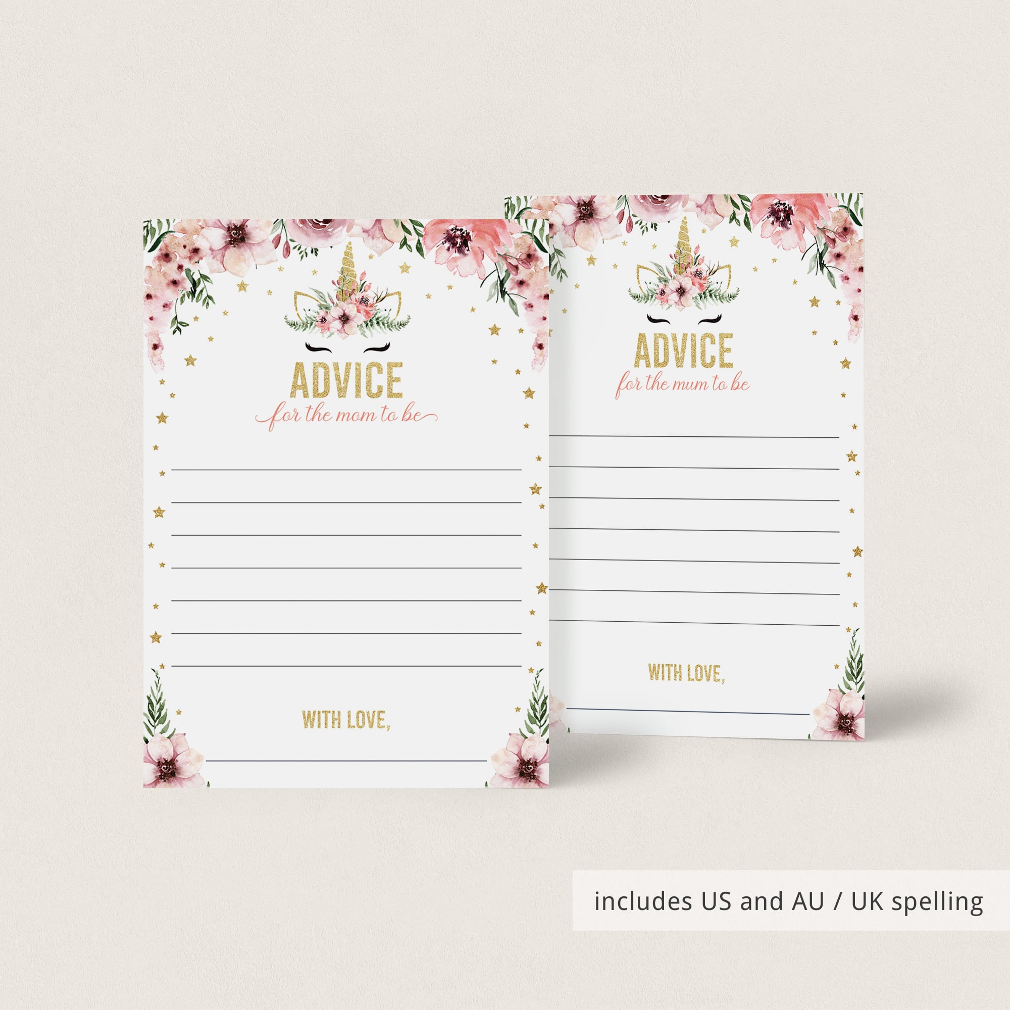 Girl baby shower advice cards printable unicorn theme by LittleSizzle
