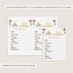 Unicorn Baby Shower Emoji Pictionary Game Printable