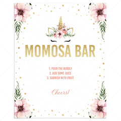 Momosa sign printable for unicorn baby shower by LittleSizzle