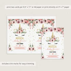 Unicorn Baby Shower Invitation Bundle for Girl Pink and Gold