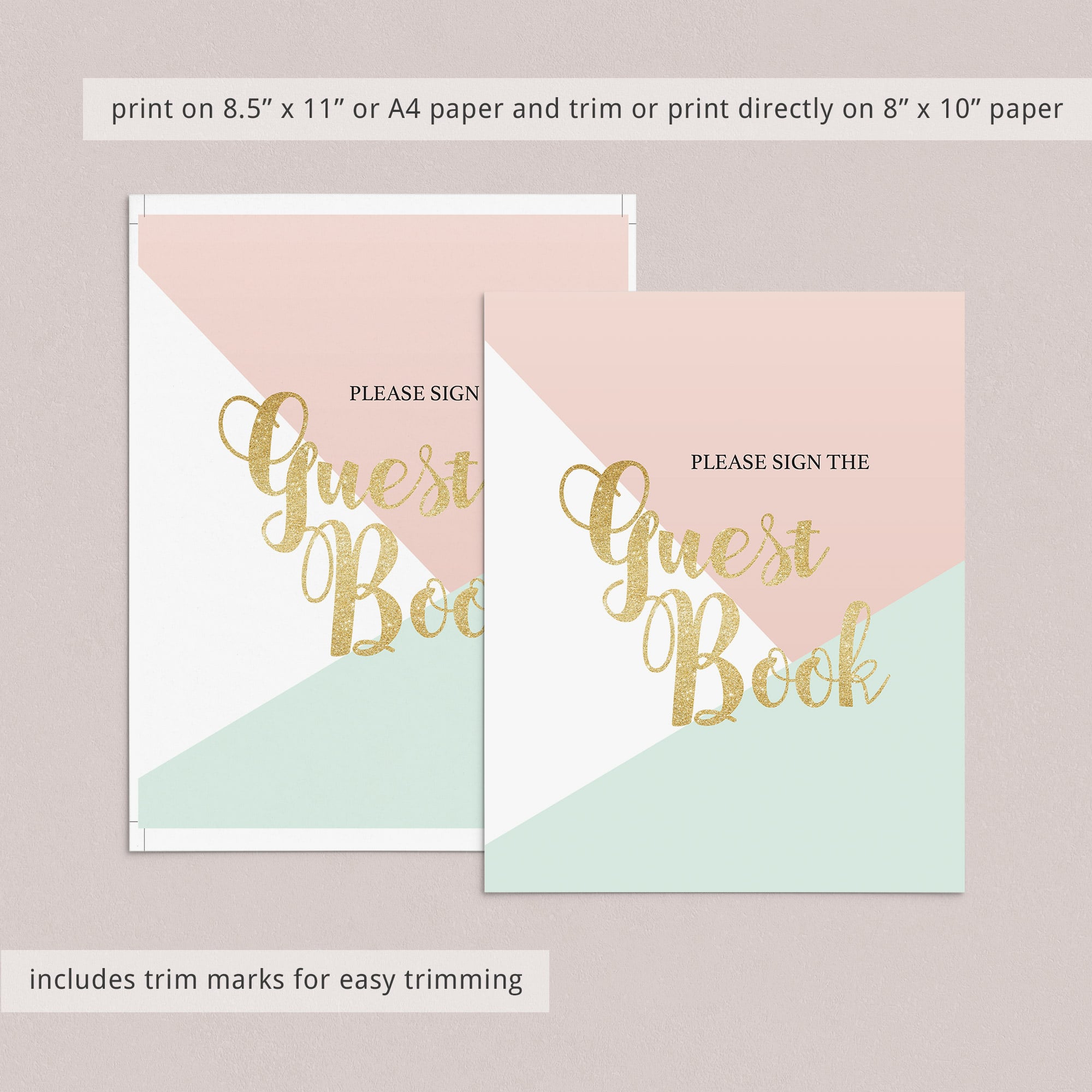 Gold and pink guestbook sign print by LittleSizzle