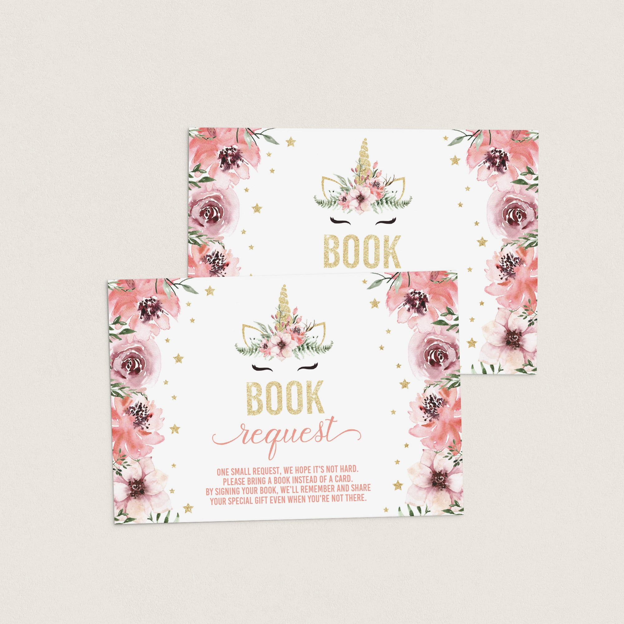 Editable books for baby cards for unicorn themed girl baby shower by LittleSizzle
