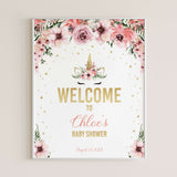 Unicorn Baby Shower Welcome Sign Template Pink and Gold