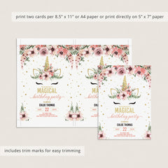 Girl birthday party invitations unicorn theme floral by LittleSizzle