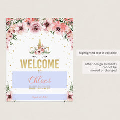 Unicorn Baby Shower Decorations Printable Signs
