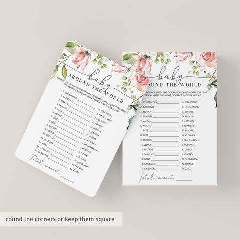 Blush Floral baby shower Language Game printable | Instant download ...