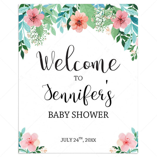 Greenery baby shower welcome sign template | Instant download