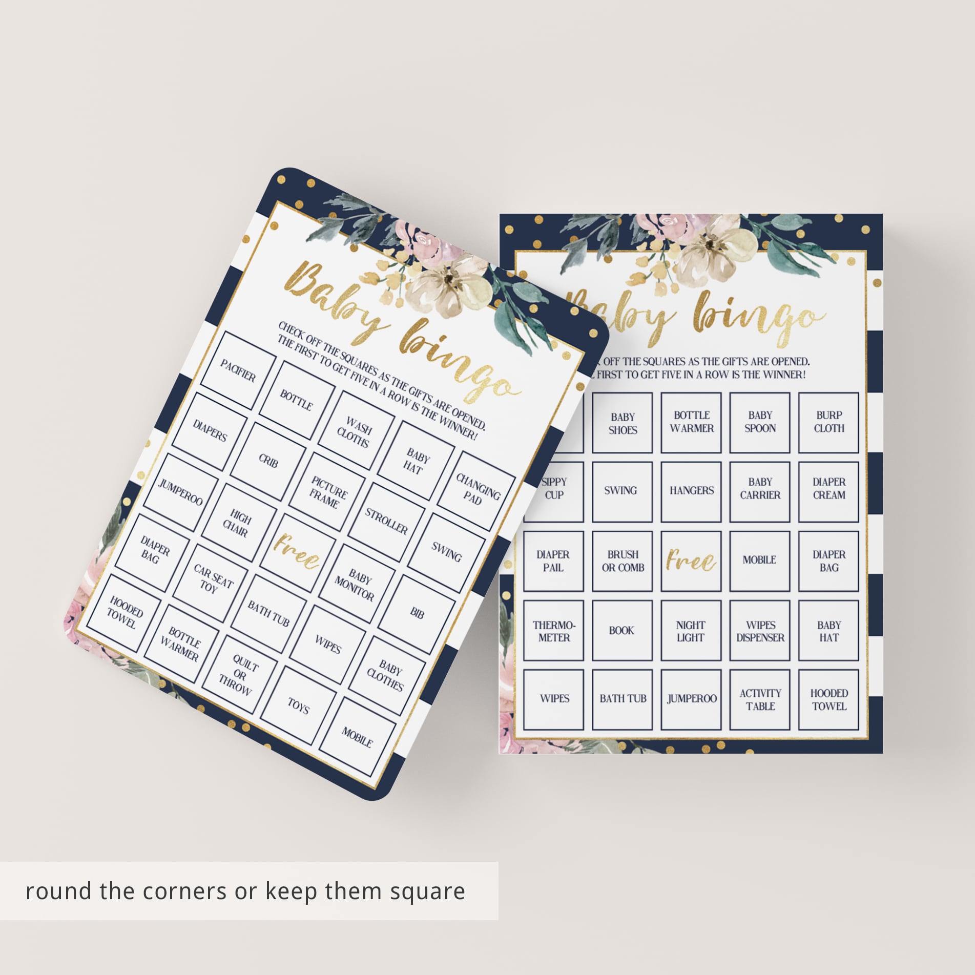 Prefilled bingo cards for girl baby shower download by LittleSizzle