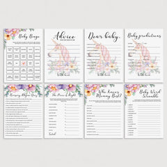 Printable Baby Girl Shower Games Purple and Pink Flowers