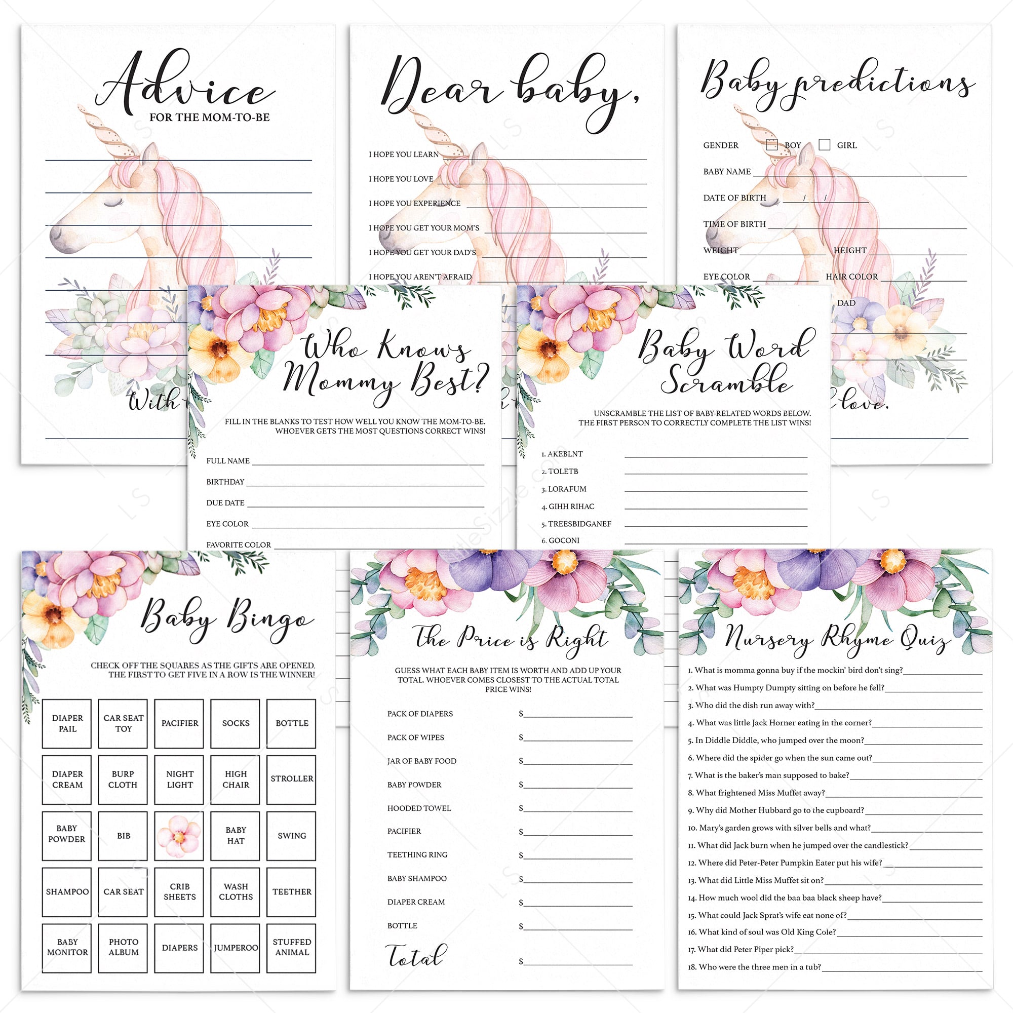 Pink purple baby shower games printable by LittleSizzle