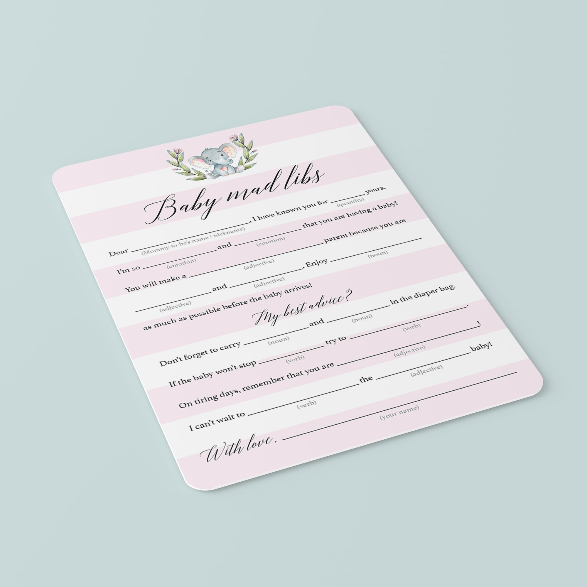 Baby shower mad libs game for girl party by LittleSizzle