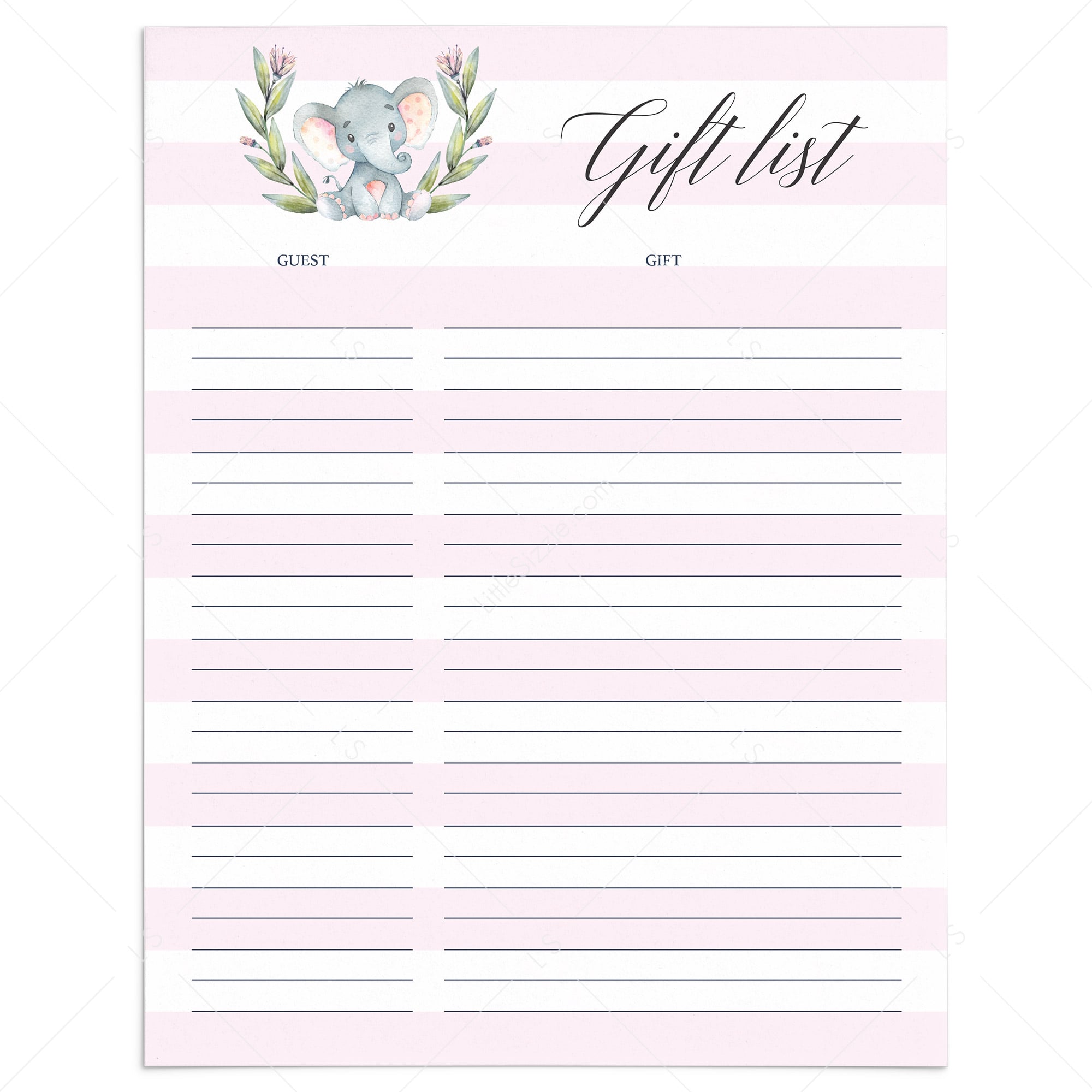 Printable pink and white stripes gift list by LittleSizzle