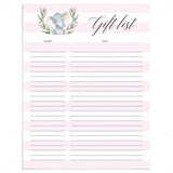 Printable pink and white stripes gift list by LittleSizzle