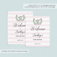 Printable Pink Elephant Baby Shower Decor Package