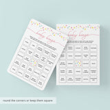 Baby girl shower prefilled bingo cards download by LittleSizzle