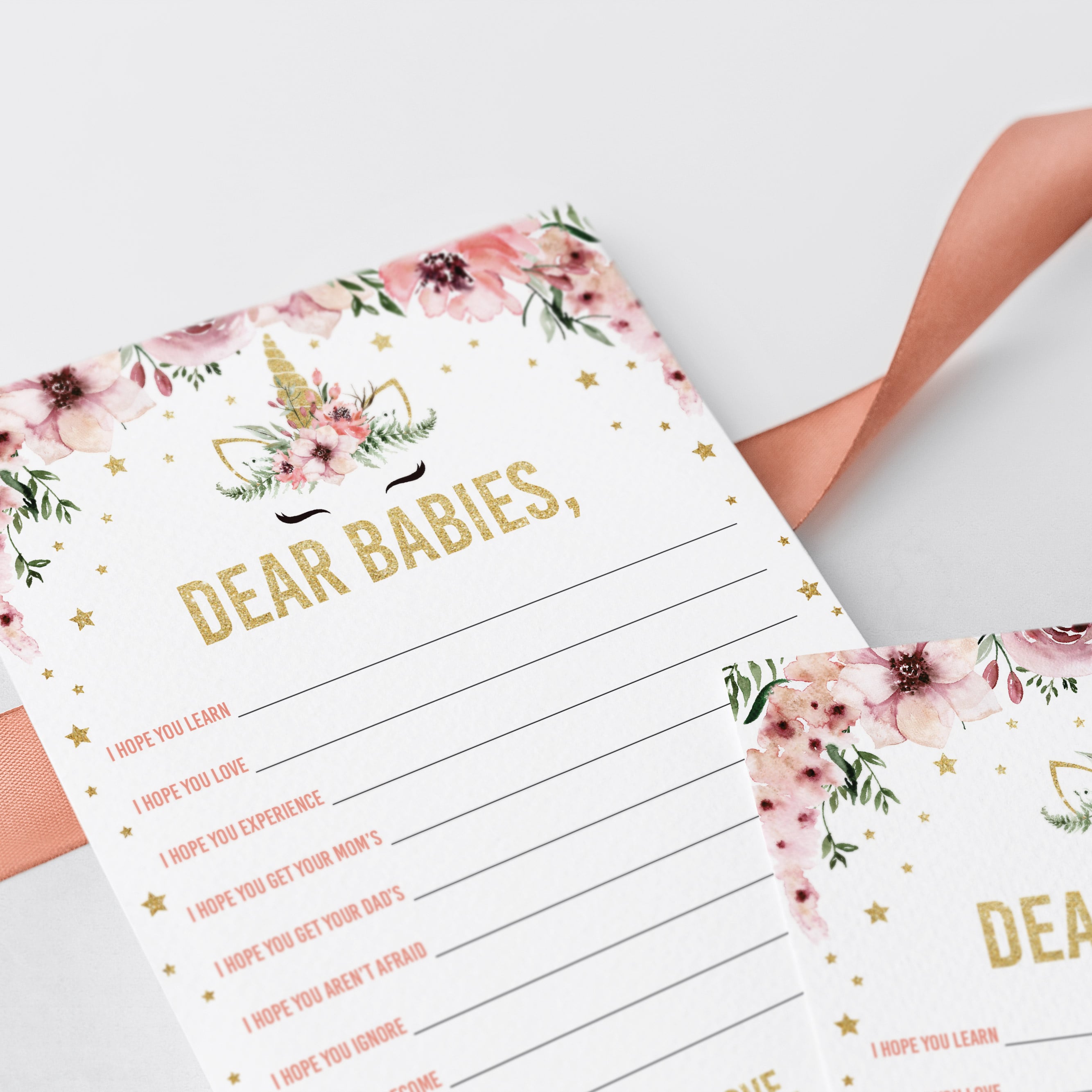 Pink floral twin baby shower dear babies wishes cards by LittleSizzle