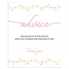 Printable pink baby shower advice sign by LittleSizzle