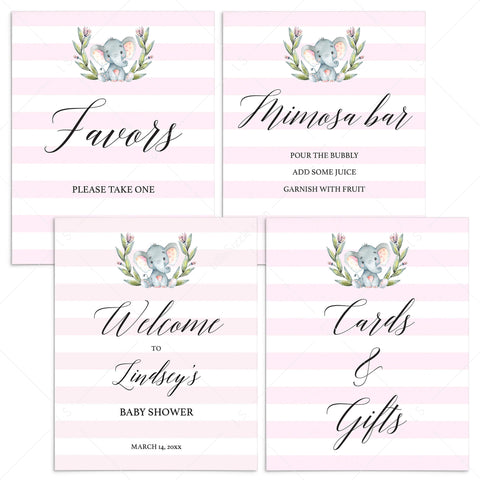 Elephant baby shower decor package | Printable baby girl shower signs ... Elephant baby shower decor package | Printable baby girl shower signs ...