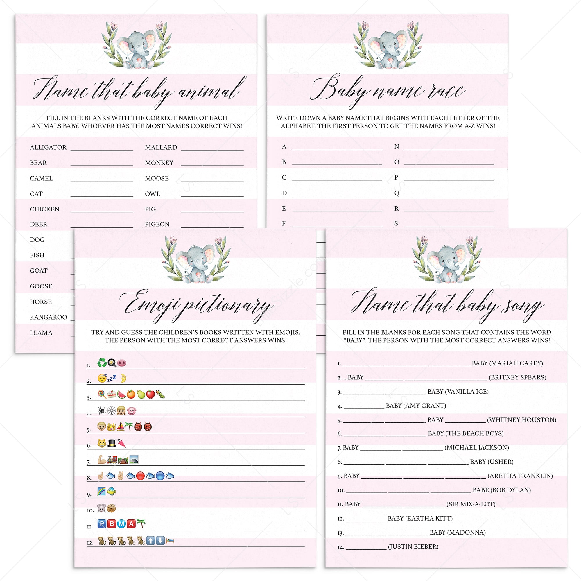 Pink and white baby shower game package printables by LittleSizzle