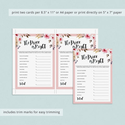 Floral baby shower game The Price is Right printable | Instant download ...