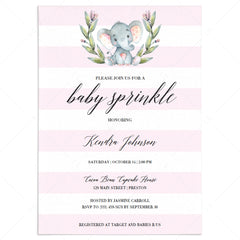 Baby sprinkle invitation for girl elephant themed by LittleSizzle