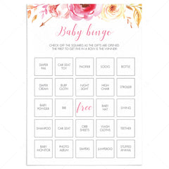 Boho floral baby bingo game cards printable by LittleSizzle