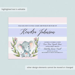 Baby Shower Invitation for girl with a watercolor elephant by LittleSizzle