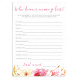 Who knows mommy best baby showers game pink floral by LittleSizzle