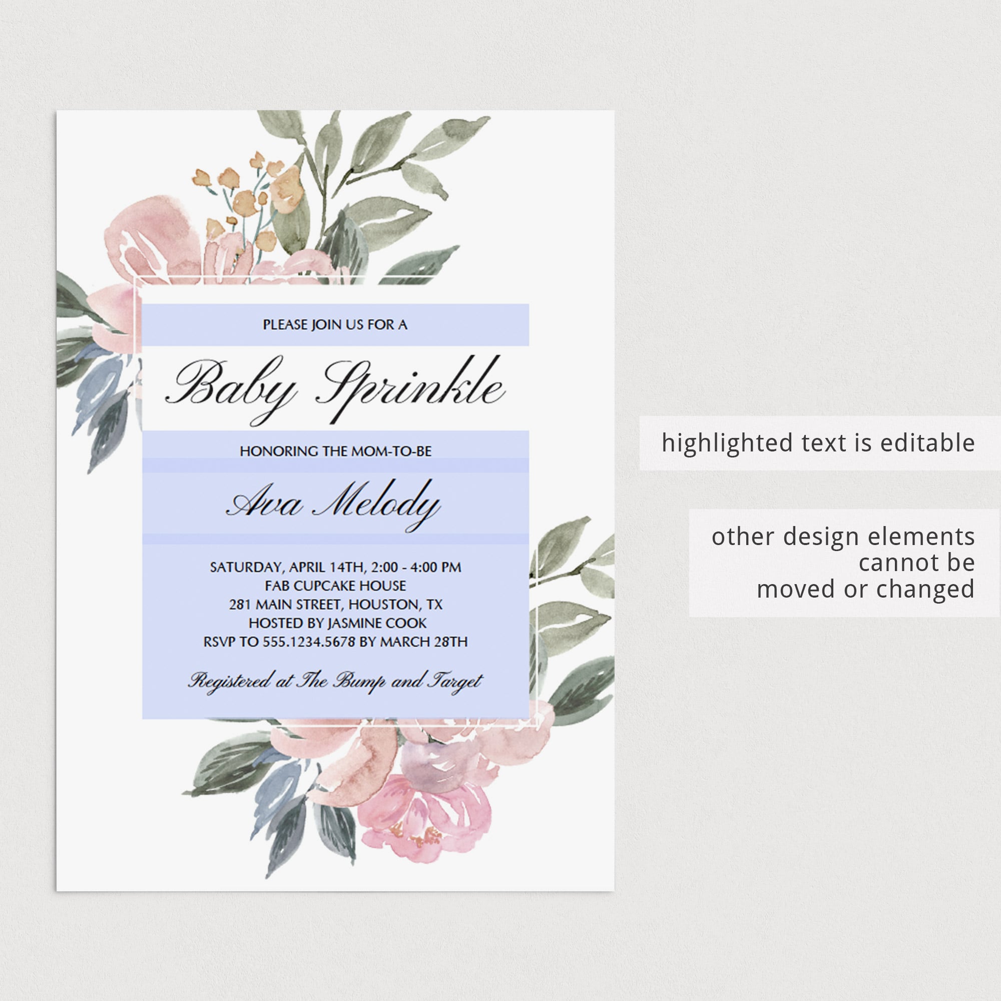 DIY baby sprinkle invitation template watercolor floral by LittleSizzle