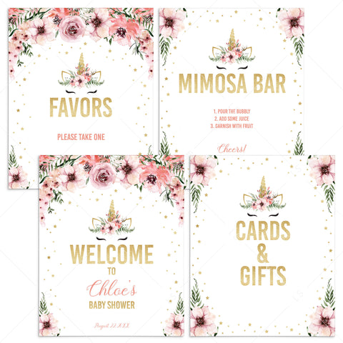 Unicorn baby shower decorations printable sign package | Instant ...