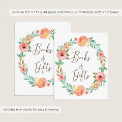 Printable Book Table Sign for Floral Baby Shower