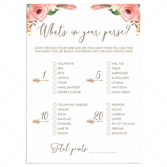 Whats In Your Purse Baby Shower Game Instant Download by LittleSizzle