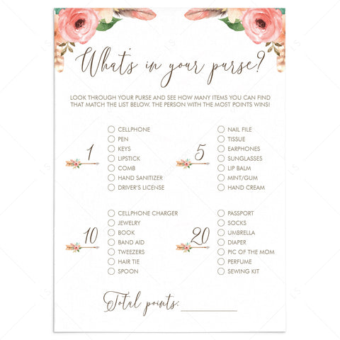 Whats In Your Purse baby shower game printable | Instant download ...