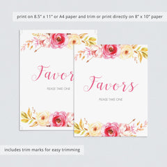 Favours table sign printable with pink flowers by LittleSizzle