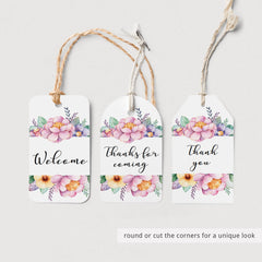 Printable Thank You Card, Favor Tag and Gift List with Purple Flowers