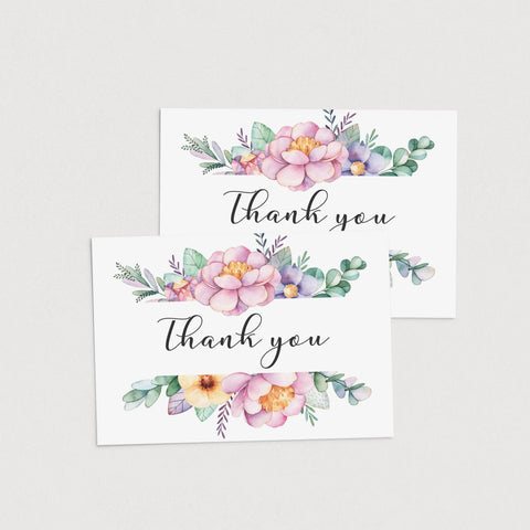 Printable Thank You card with pink flowers | Instant download flat and ...
