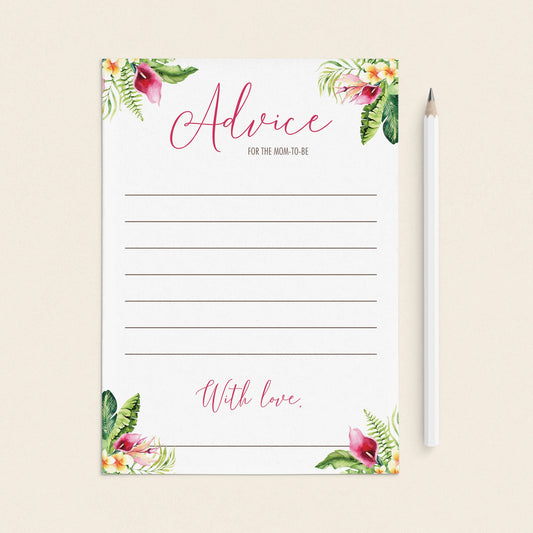 Tropical Floral Baby Advice Cards Printable