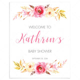 Pink Floral Baby Shower Welcome Poster Template by LittleSizzle