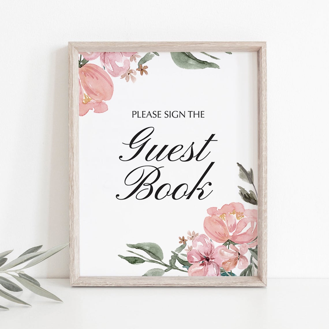 Pink watercolor flowers decorations guest book sign by LittleSizzle