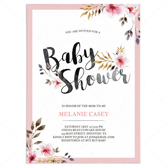 Blush and black baby shower invitation template by LittleSizzle