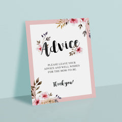 Pink flowers baby advice table sign printable by LittleSizzle